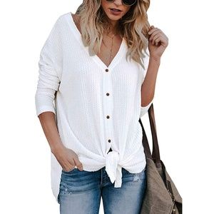 V Neck Waffle Knit, Tie Front Tunic